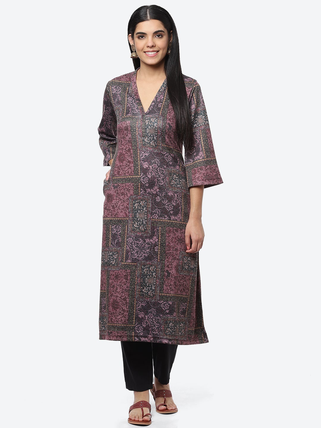 

Biba Women Pink Floral Printed Straight Kurta