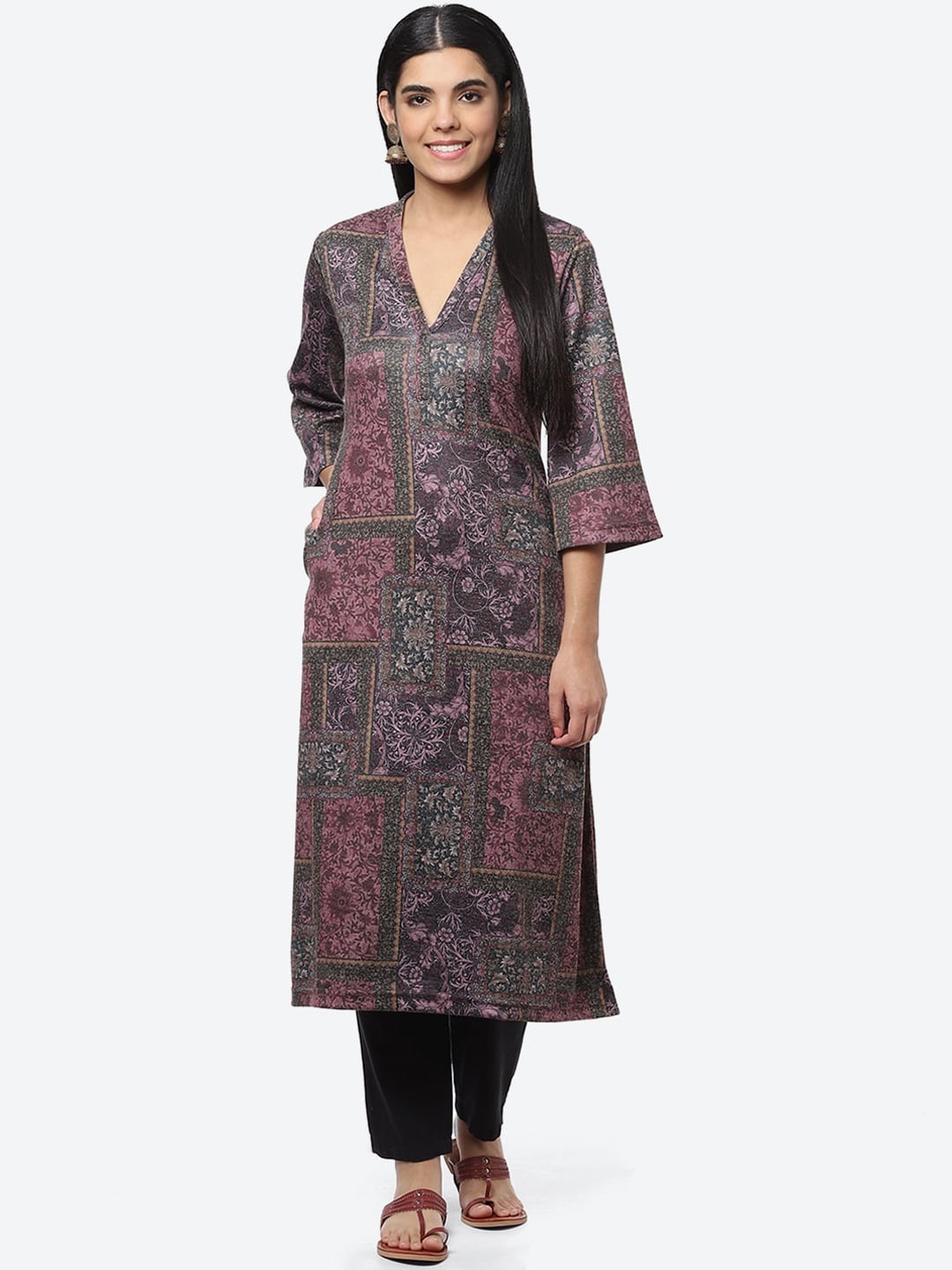 

Biba Women Pink Floral Printed A-Line Kurta