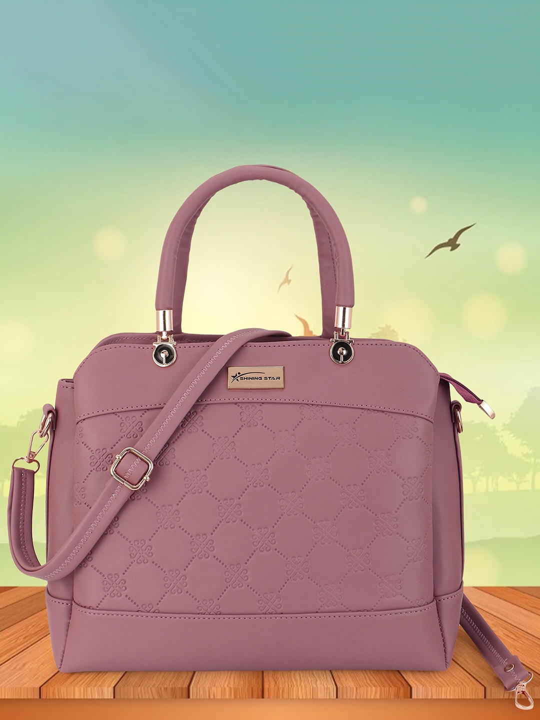 

SHINING STAR Peach-Coloured PU Structured Handheld Bag