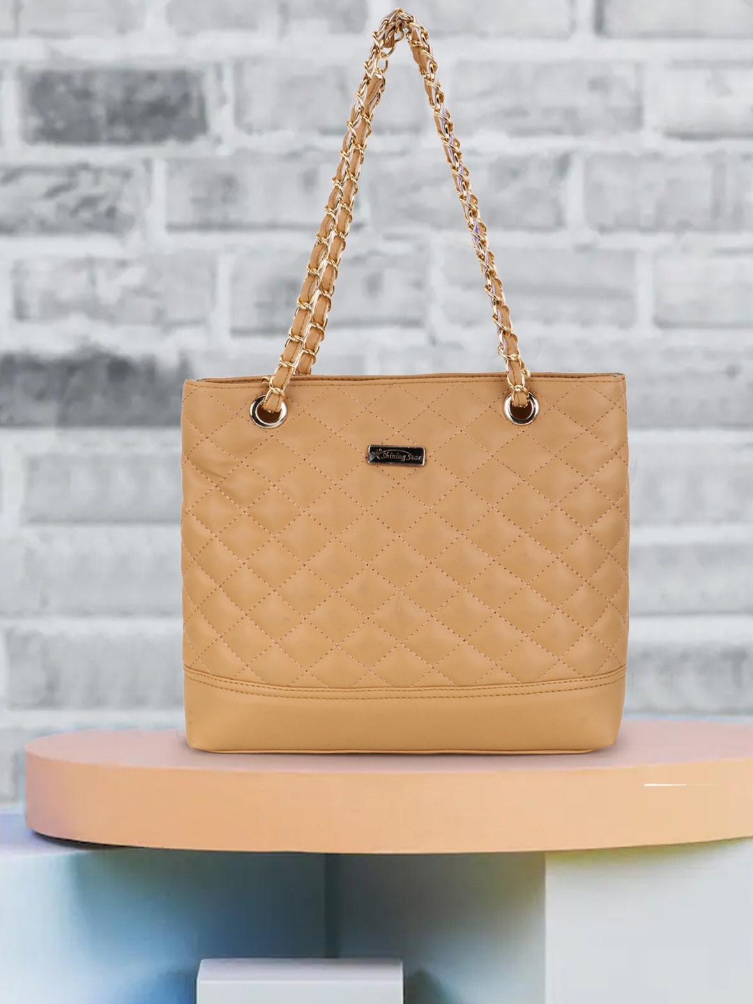 

SHINING STAR Yellow PU Oversized Shopper Handheld Bag with Quilted