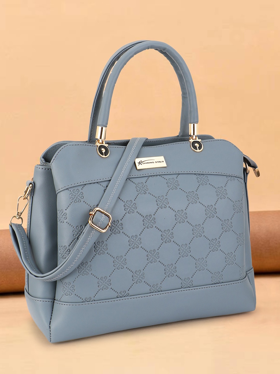 

SHINING STAR Grey PU Structured Handheld Bag with Quilted