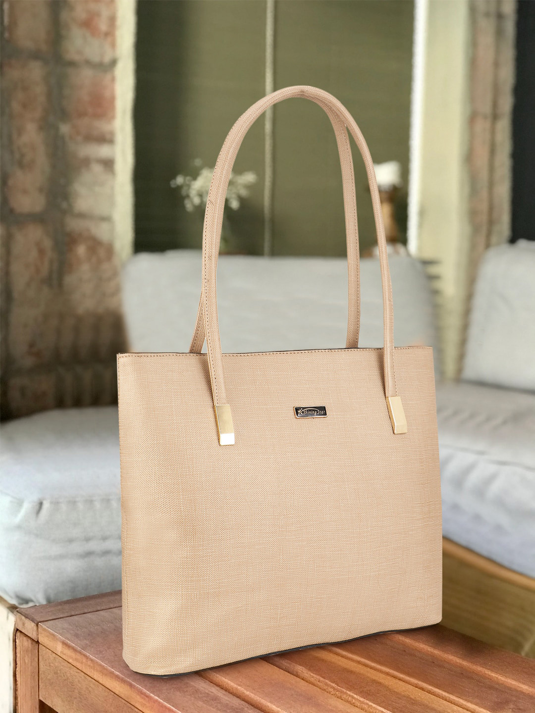 

SHINING STAR PU Structured Handheld Bag, Cream
