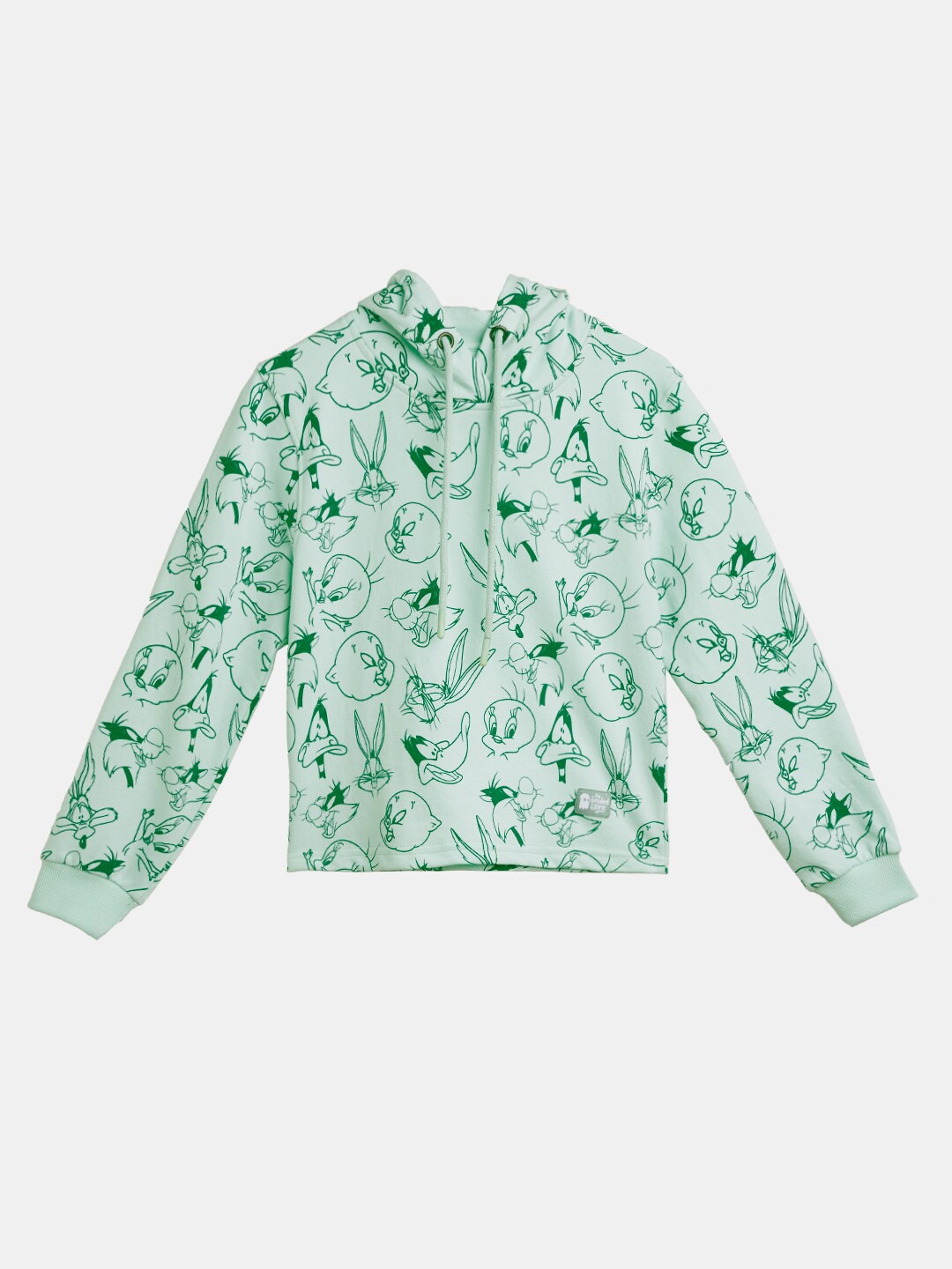 

The Souled Store Girls Green Cotton Printed Hooded Sweatshirt