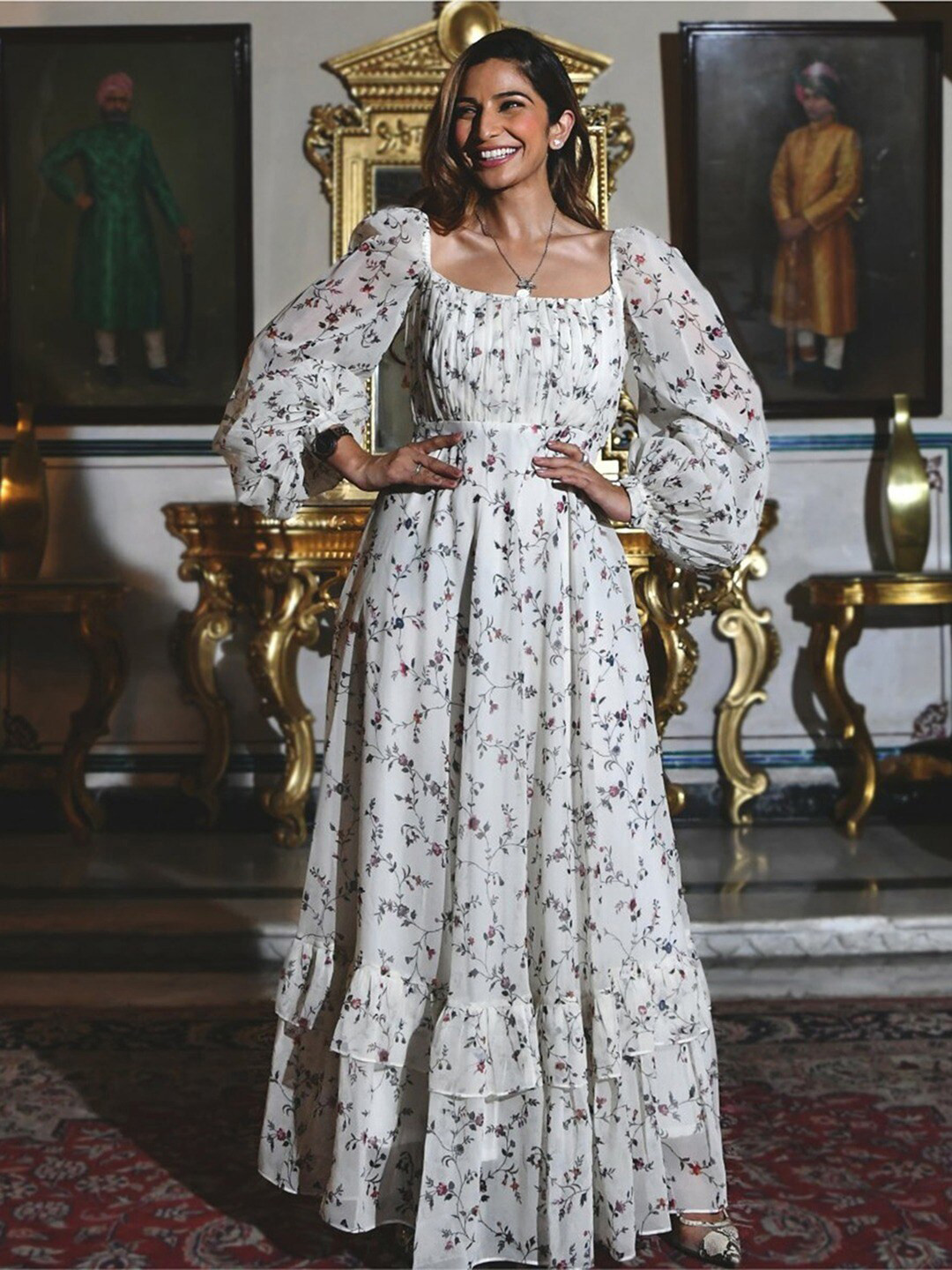

Lavanya The Label Floral Georgette A-Line Maxi Dress, Off white