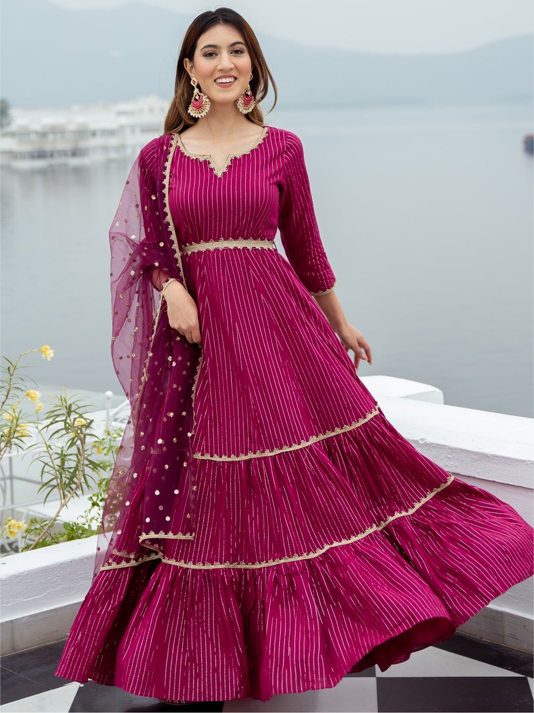 

Lavanya The Label Maxi Ethnic Striped Dress, Pink
