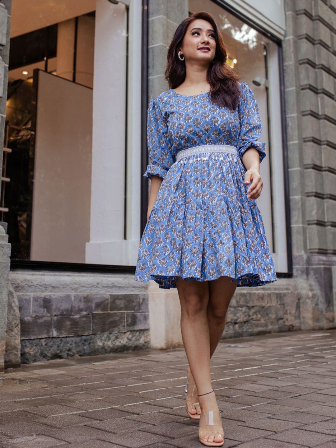 

Lavanya The Label Floral Printed Flared Dress, Blue