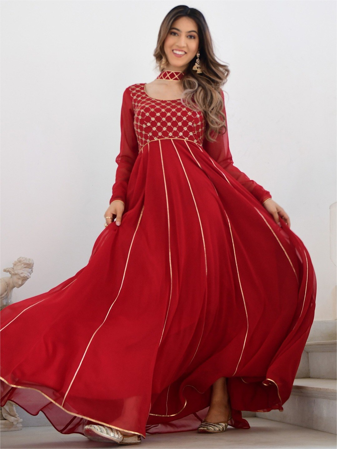 

Lavanya The Label Embellished Georgette Ethnic Maxi Maxi Ethnic Dress, Maroon