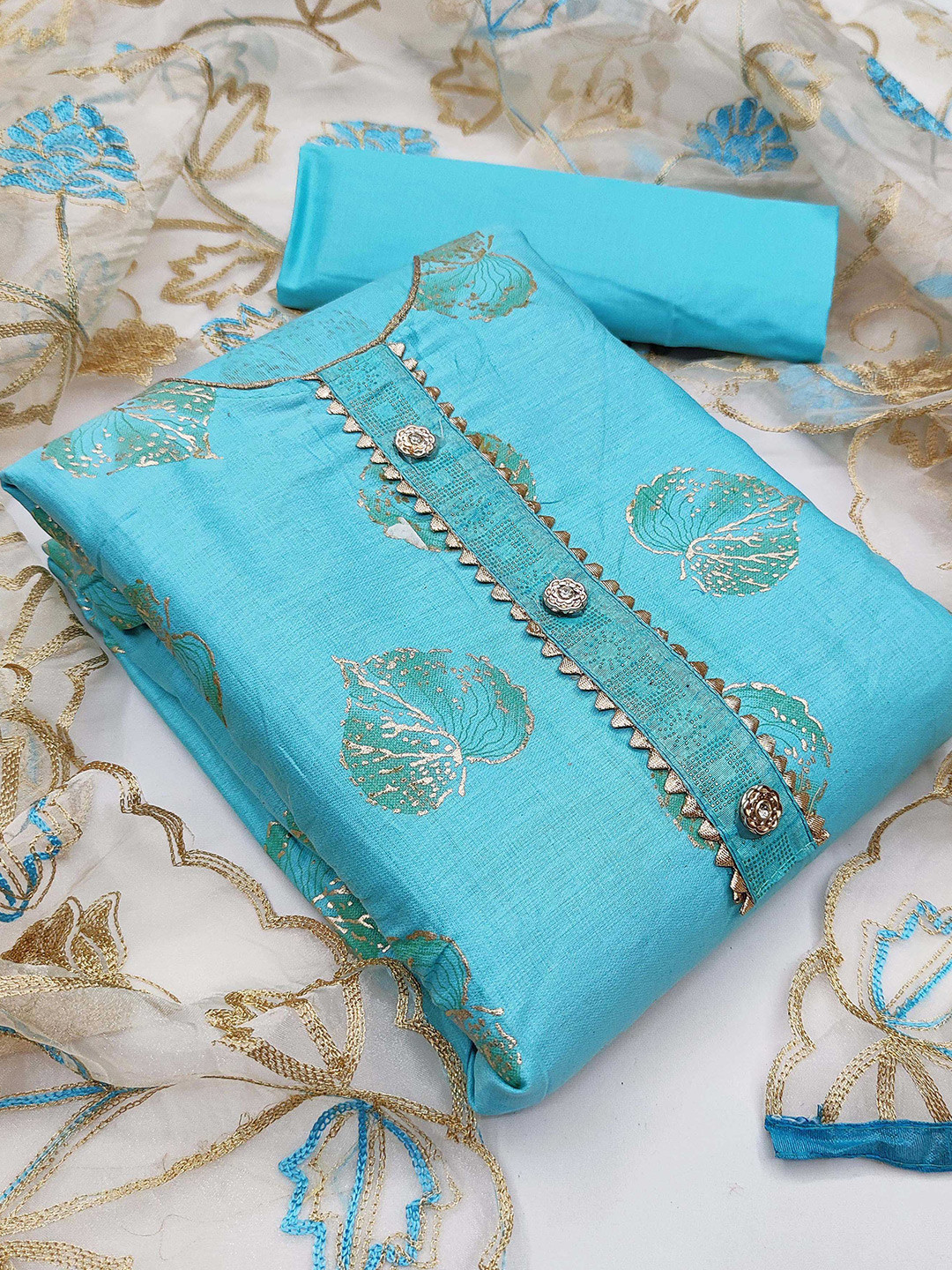 

KALINI Embroidered Unstitched Dress Material, Blue
