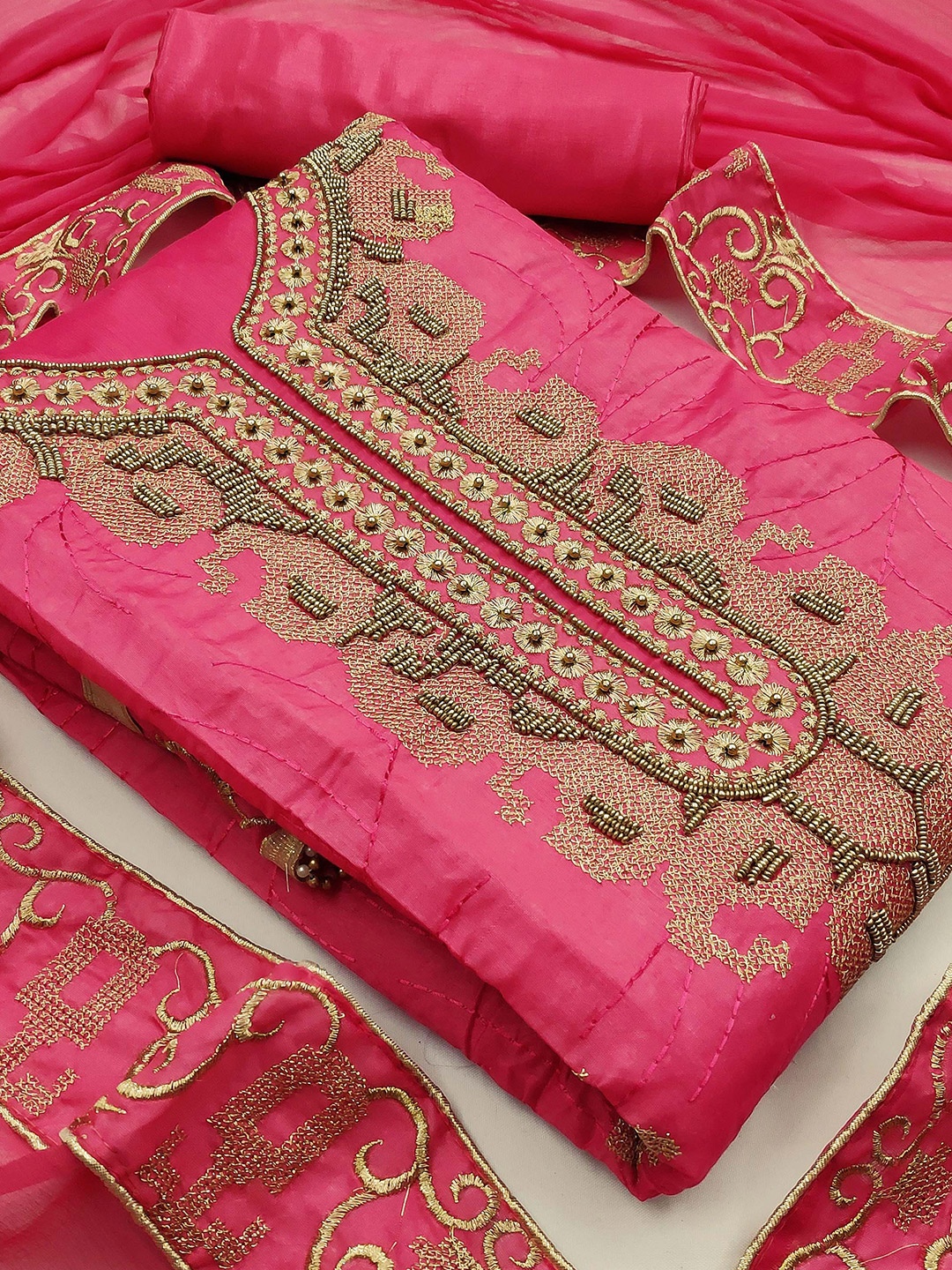 

KALINI Printed Unstitched Dress Material, Pink