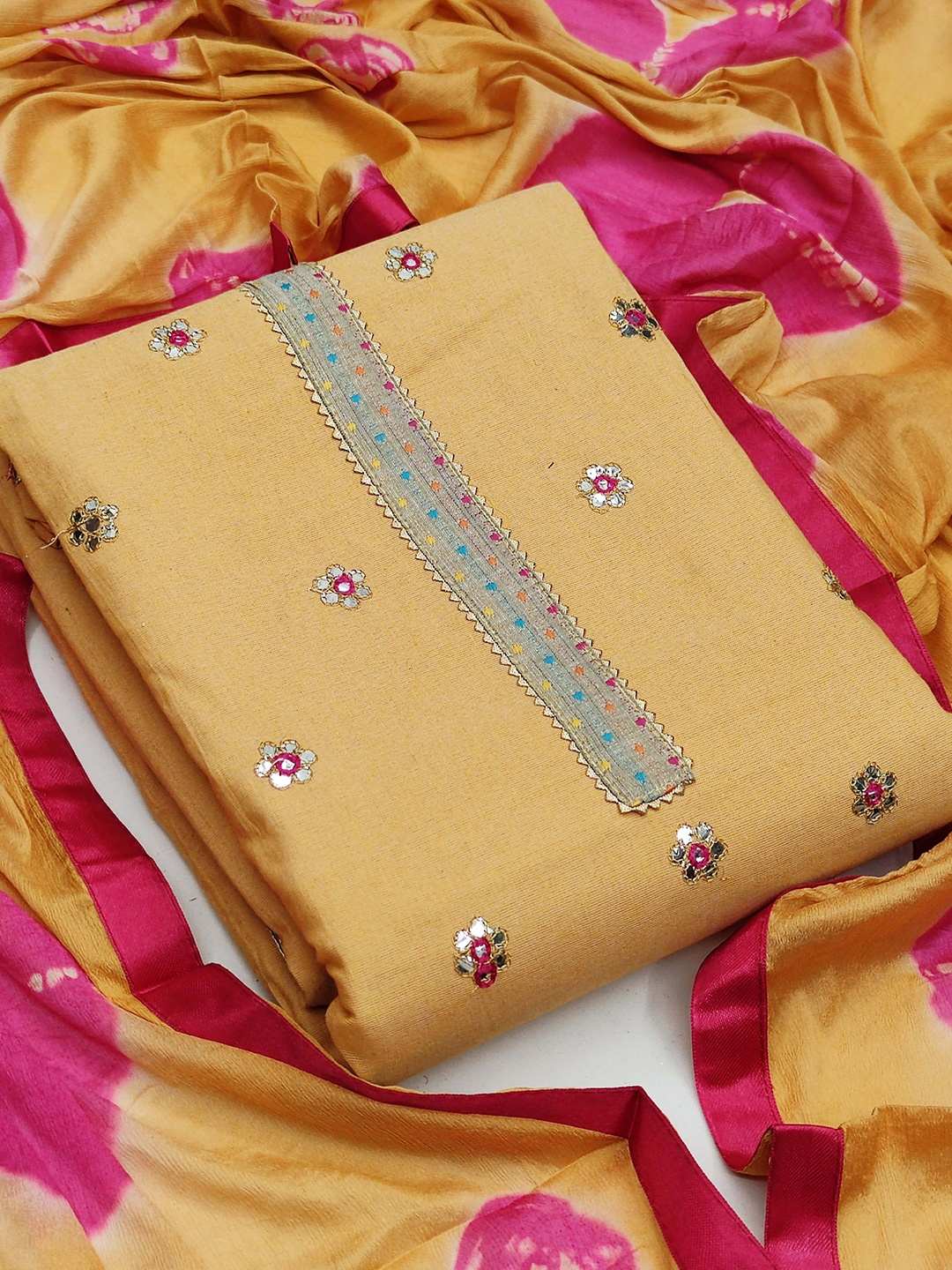 

KALINI Printed Pure Cotton Unstitched Dress Material, Yellow