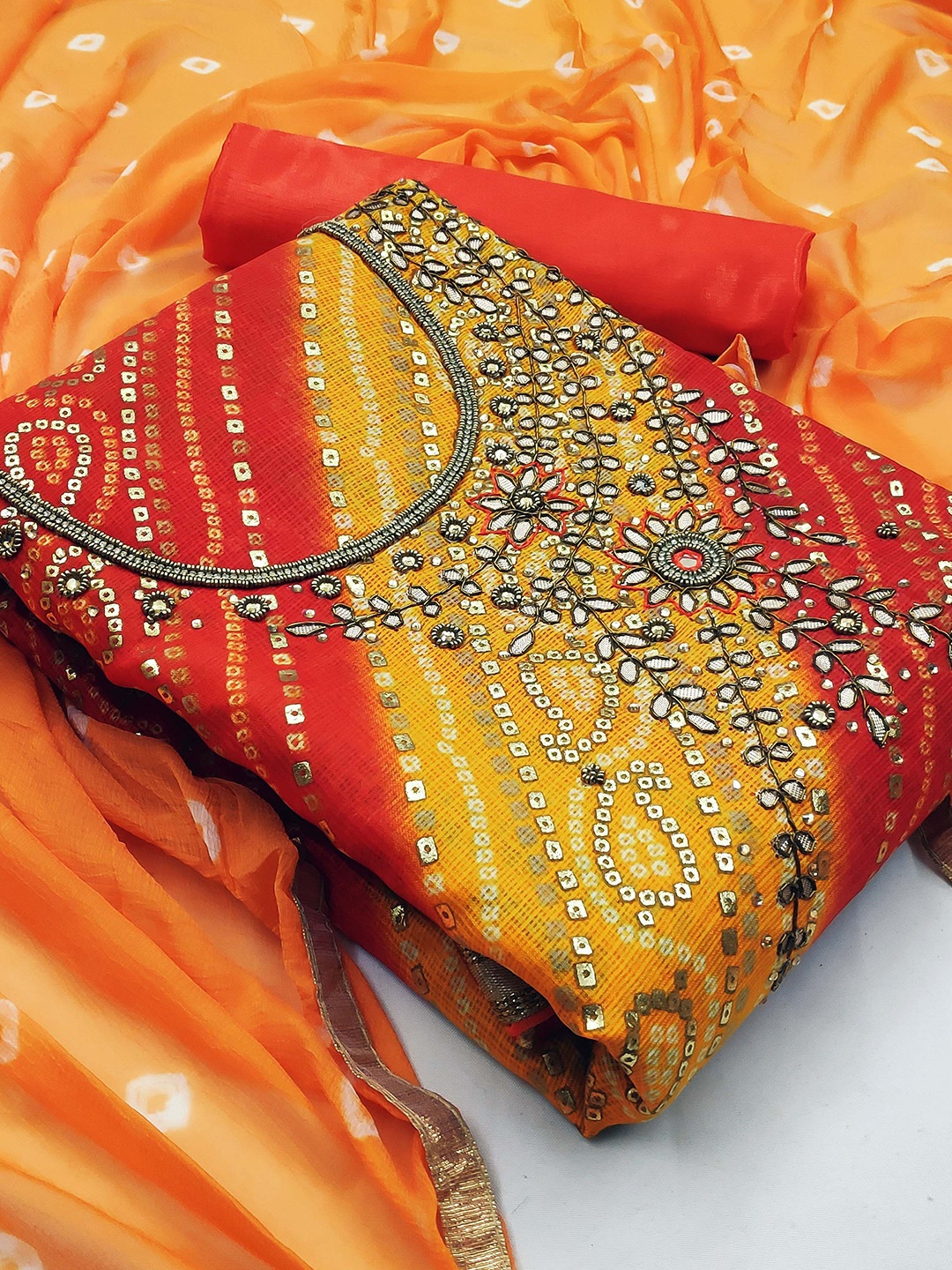 

KALINI Printed Embroidered Unstitched Dress Material, Yellow