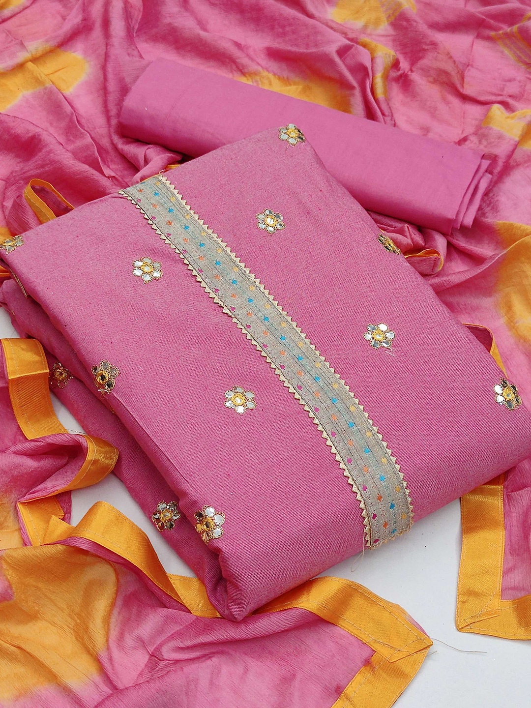 

KALINI Embroidered Pure Cotton Unstitched Dress Material, Pink