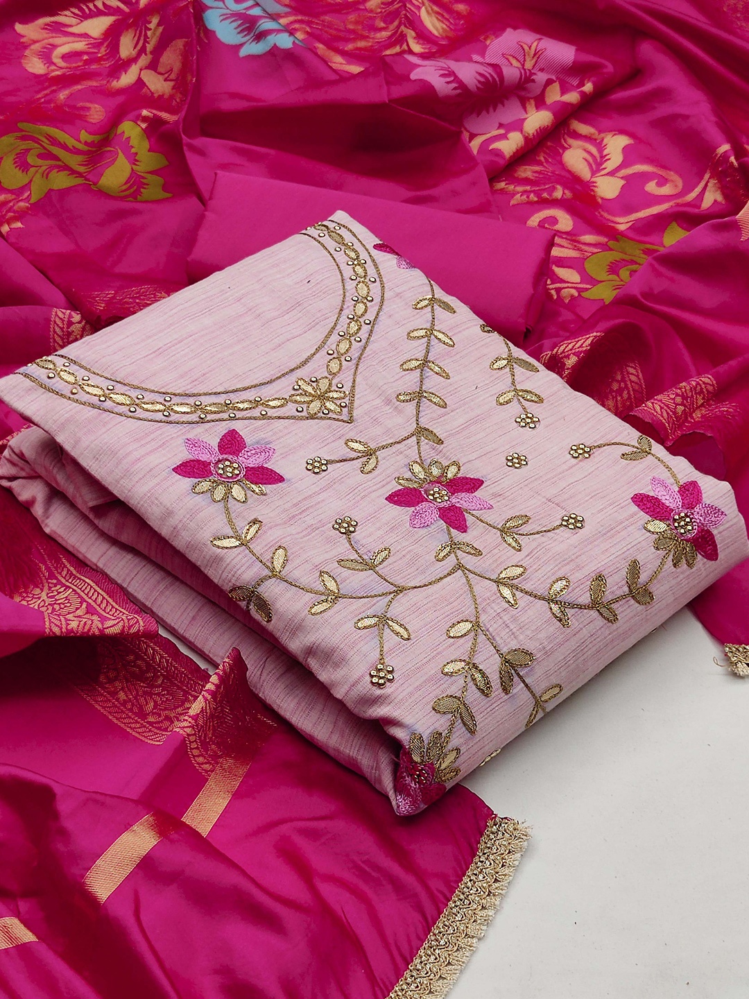 

KALINI Printed Pure Cotton Unstitched Dress Material, Pink