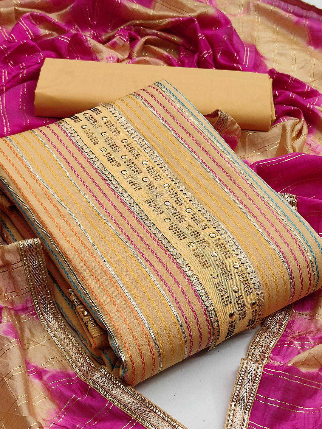 

KALINI Printed Pure Cotton Unstitched Dress Material, Beige