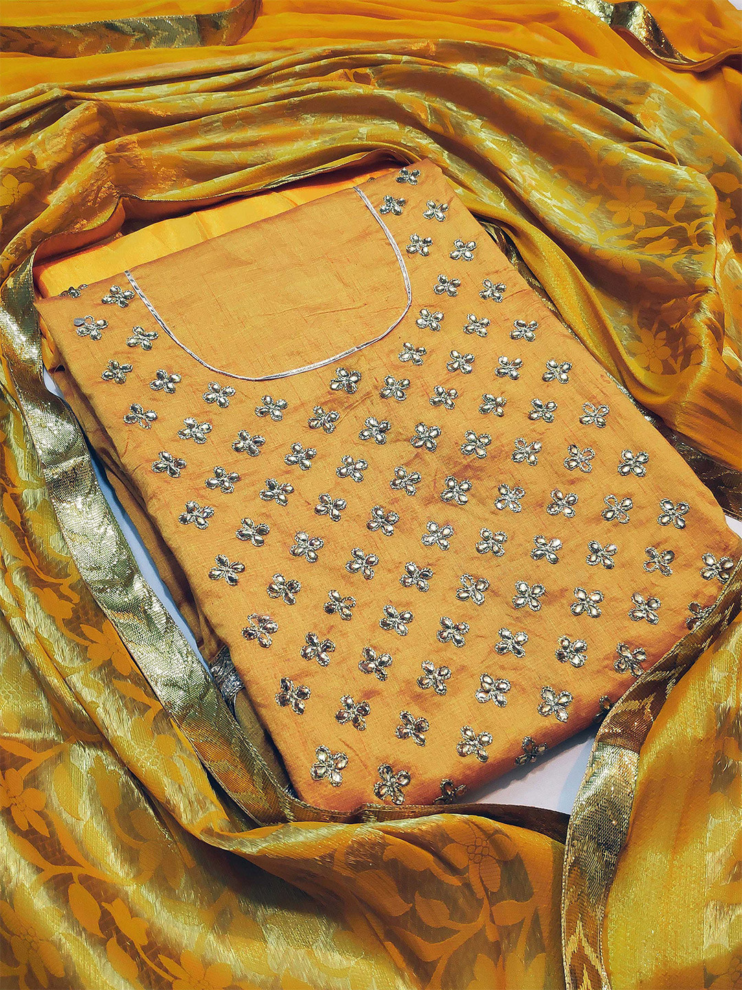 

KALINI Embroidered Unstitched Dress Material, Yellow