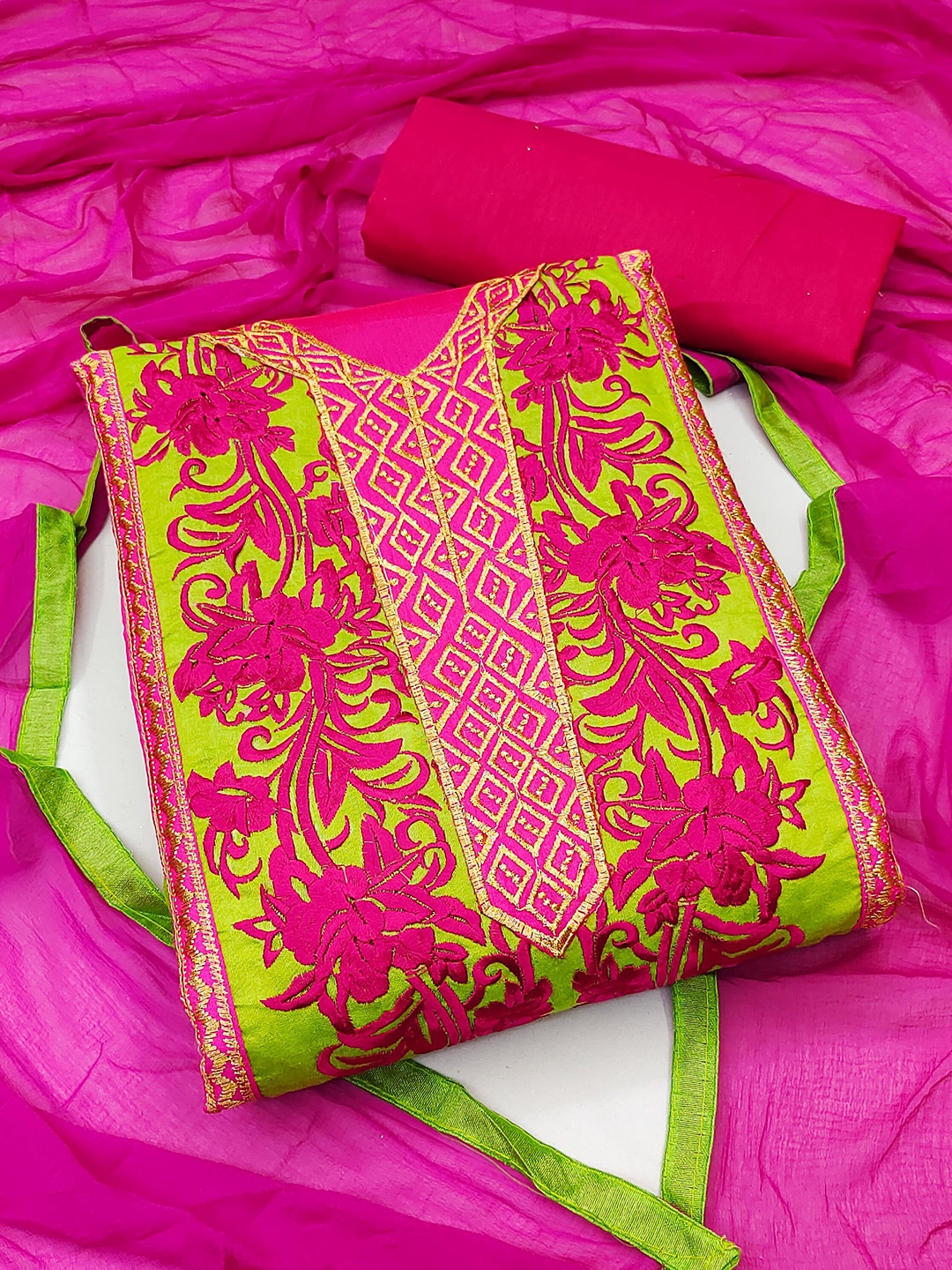 

KALINI Embroidered Unstitched Dress Material, Green