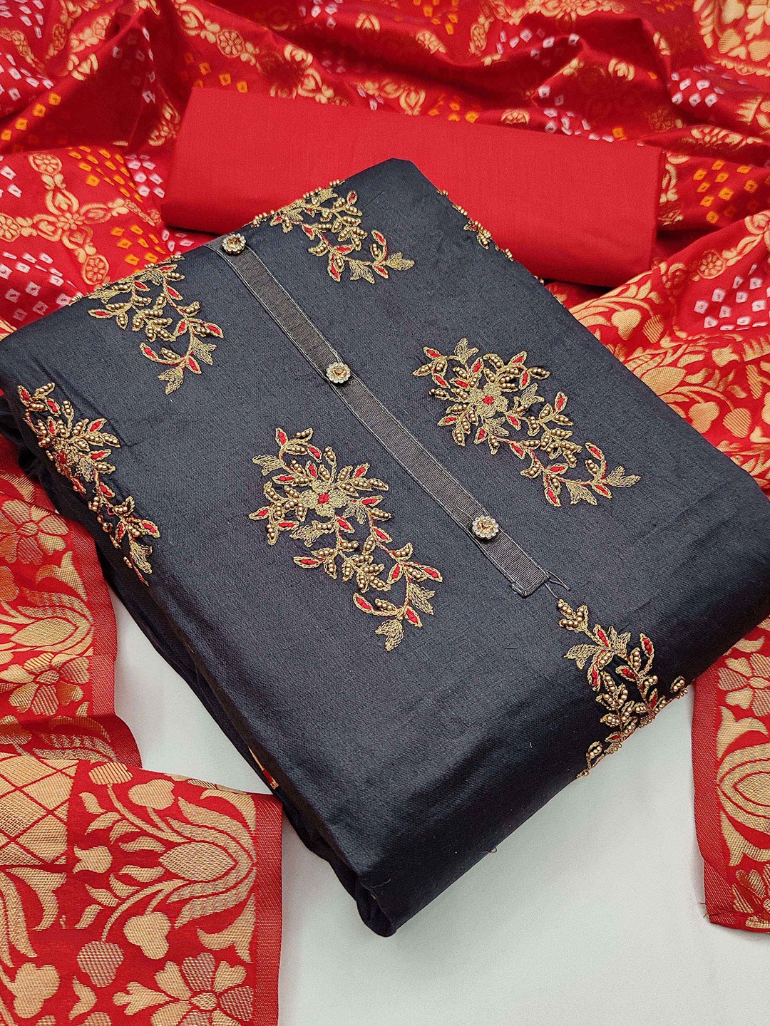 

KALINI Embroidered Unstitched Dress Material, Grey