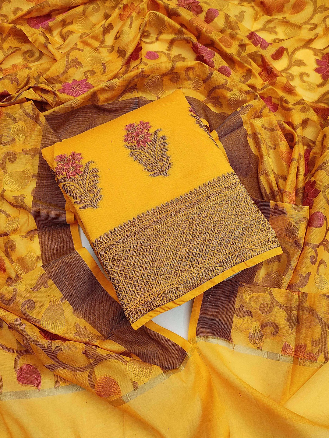 

KALINI Floral Printed Unstitched Dress Material, Yellow