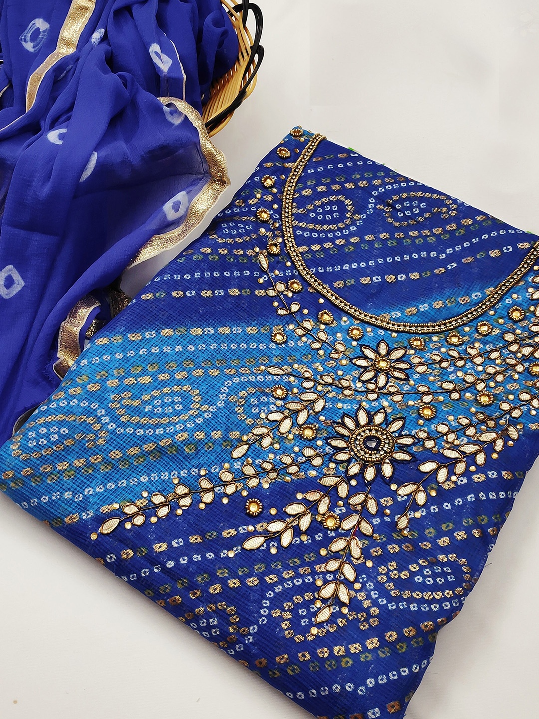 

KALINI Embroidered Unstitched Dress Material, Blue