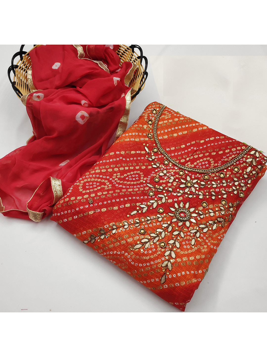 

KALINI Printed Unstitched Dress Material, Red