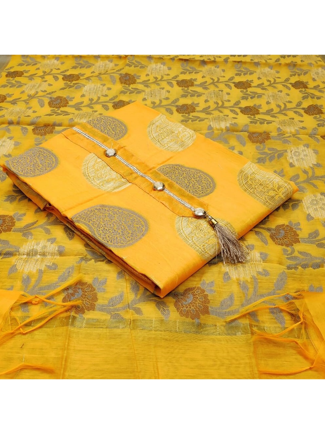 

KALINI Printed Unstitched Dress Material, Yellow