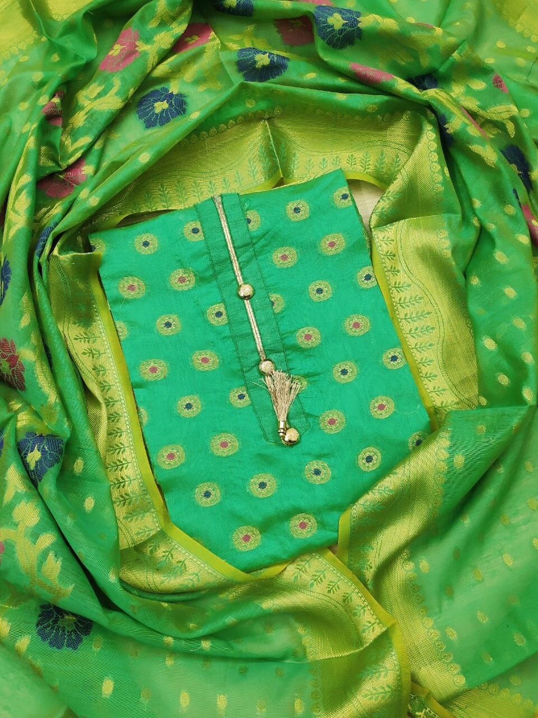 

KALINI Printed Unstitched Dress Material, Green