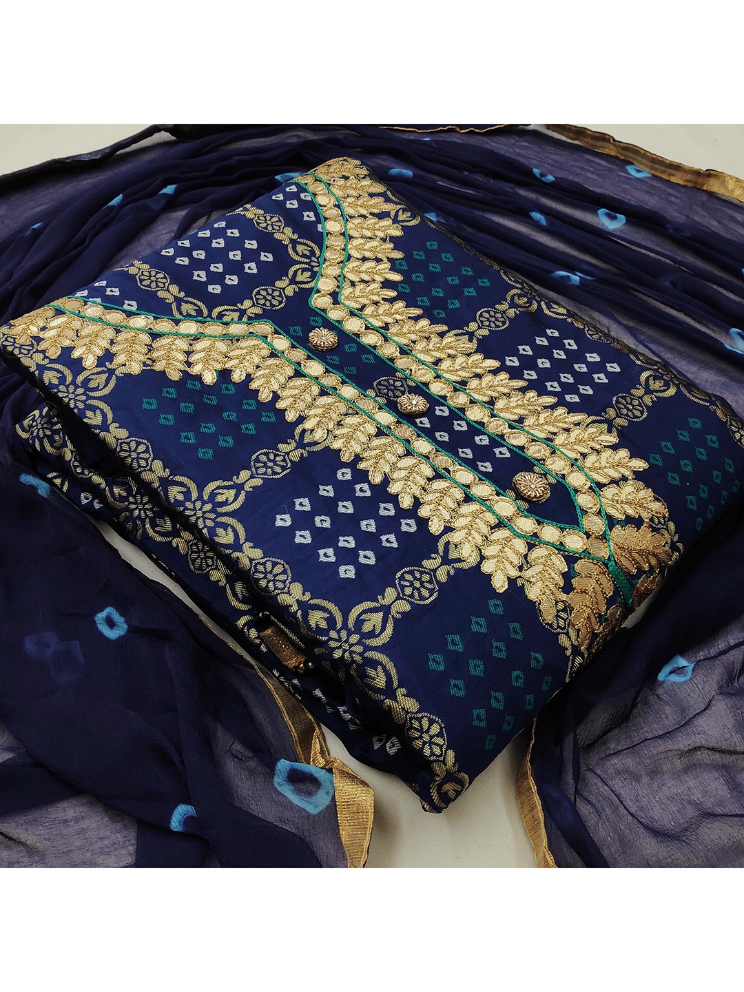 

KALINI Printed Unstitched Dress Material, Blue