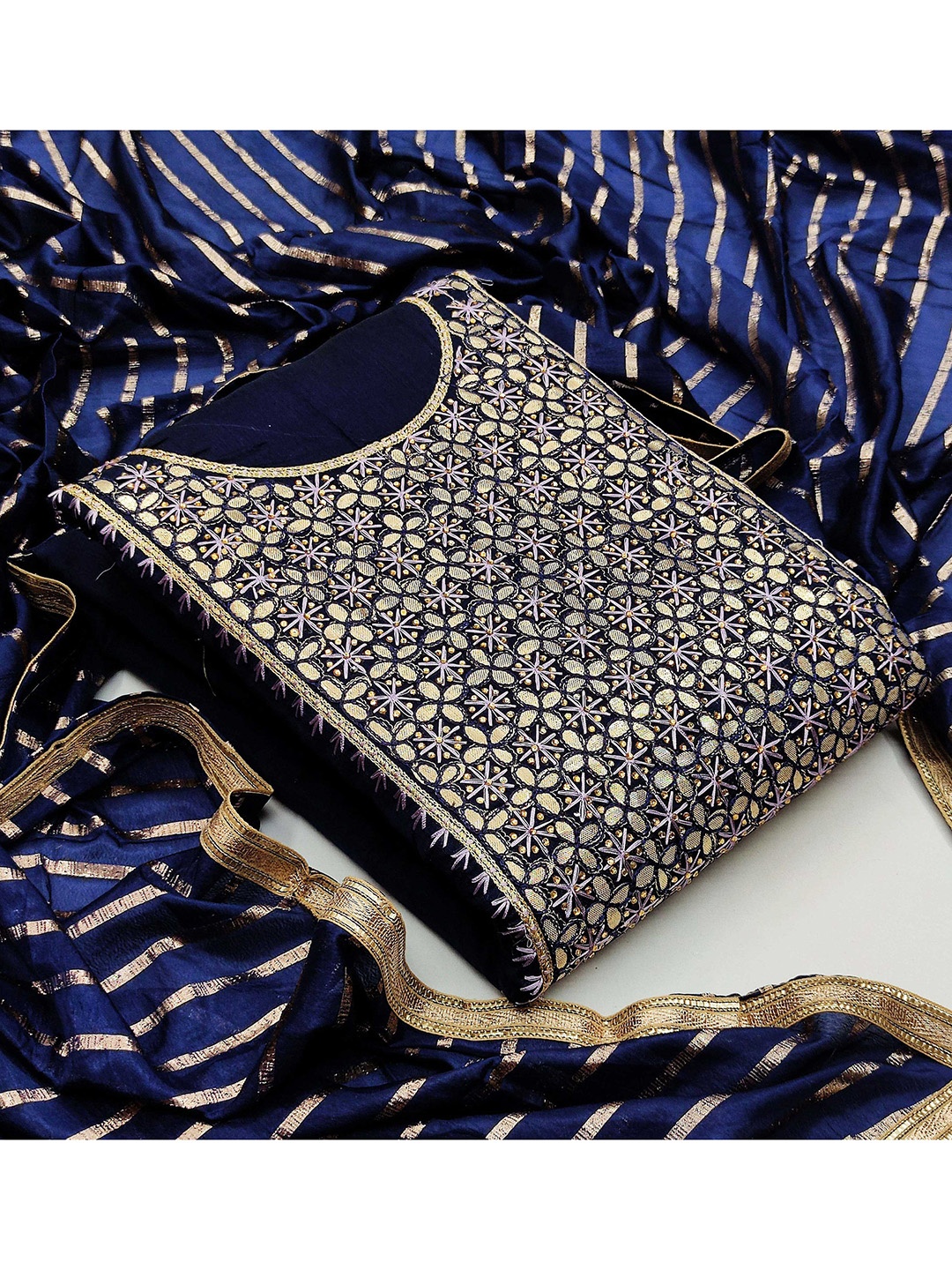 

KALINI Floral Printed Unstitched Dress Material, Blue