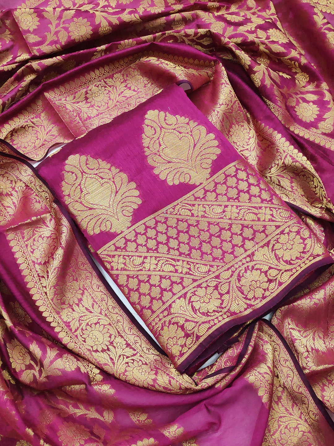 

KALINI Pink & Gold-Toned Unstitched Dress Material
