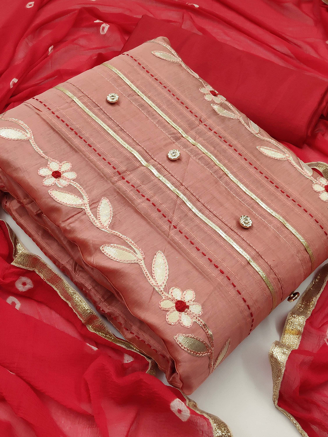 

KALINI Pink & White Embroidered Unstitched Dress Material