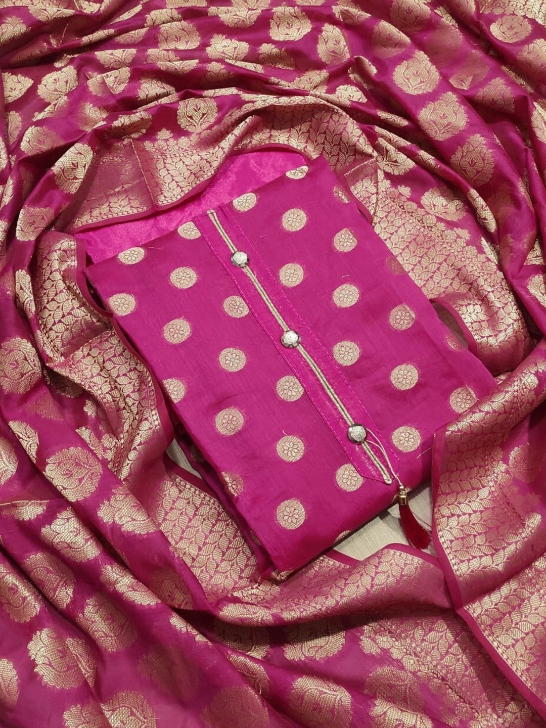 

KALINI Pink & Gold-Toned Unstitched Dress Material