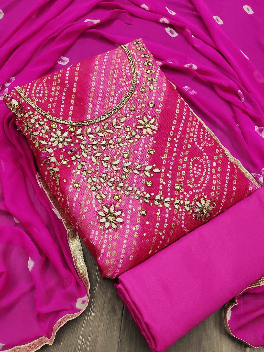 

KALINI Woven Design Unstitched Dress Material, Magenta