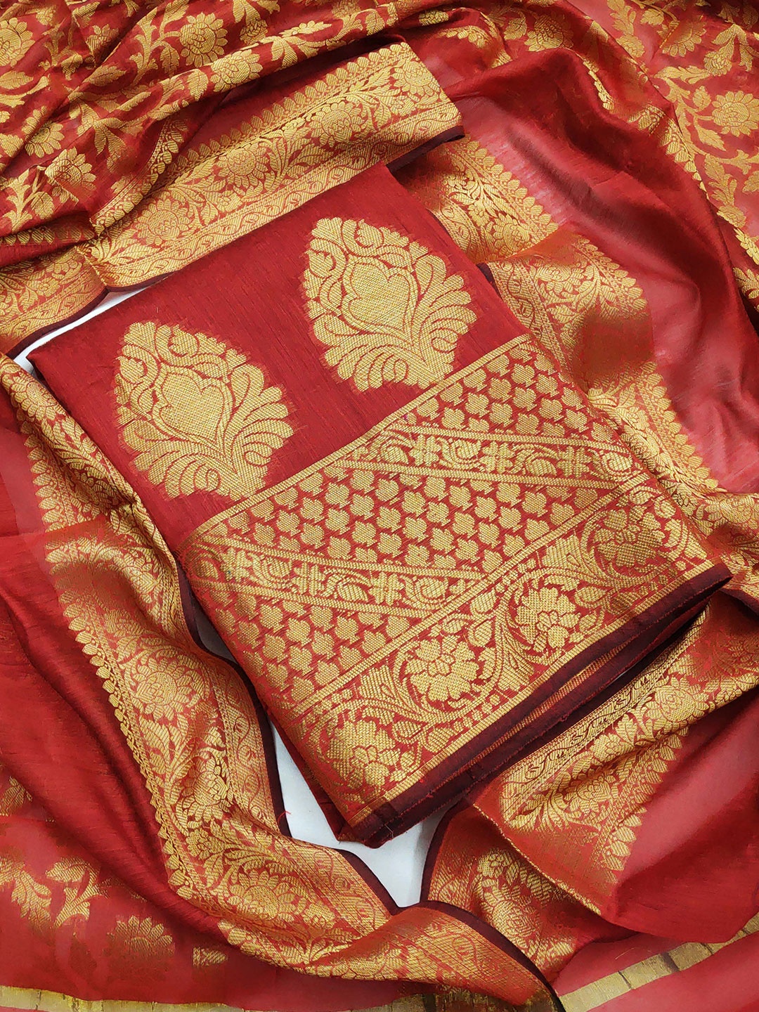 

KALINI Unstitched Dress Material, Maroon