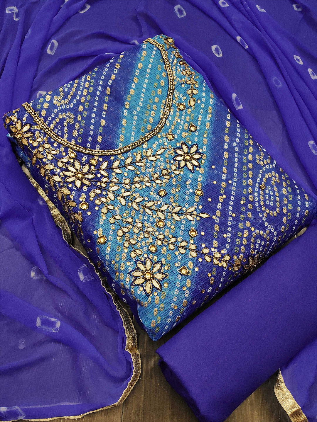 

KALINI Embroidered Unstitched Dress Material, Blue