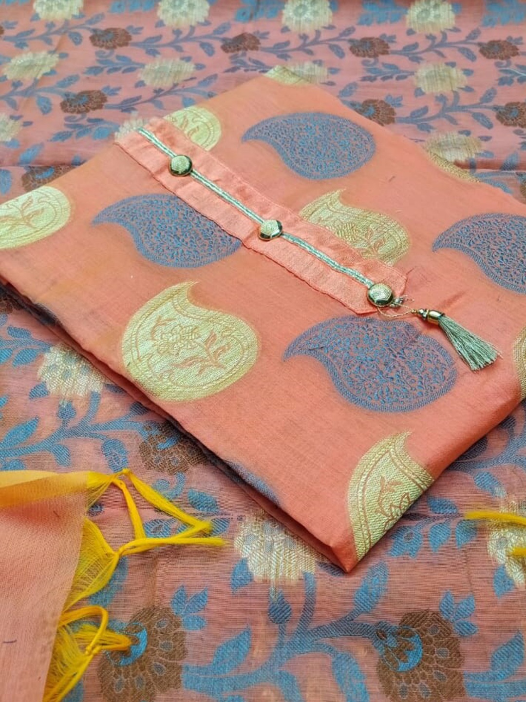 

KALINI Unstitched Dress Material, Peach