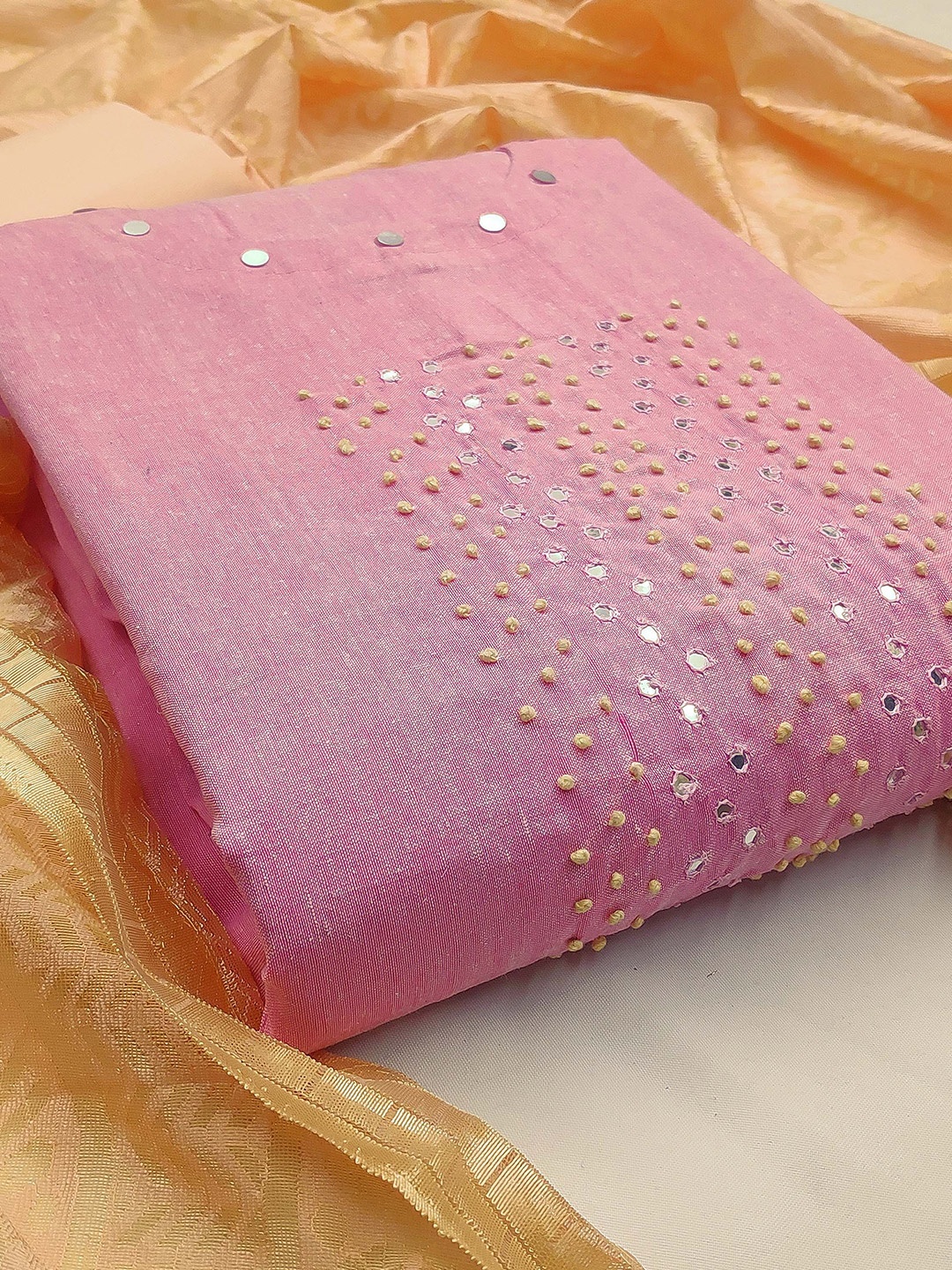 

KALINI Pink & Cream-Coloured Pure Cotton Unstitched Dress Material