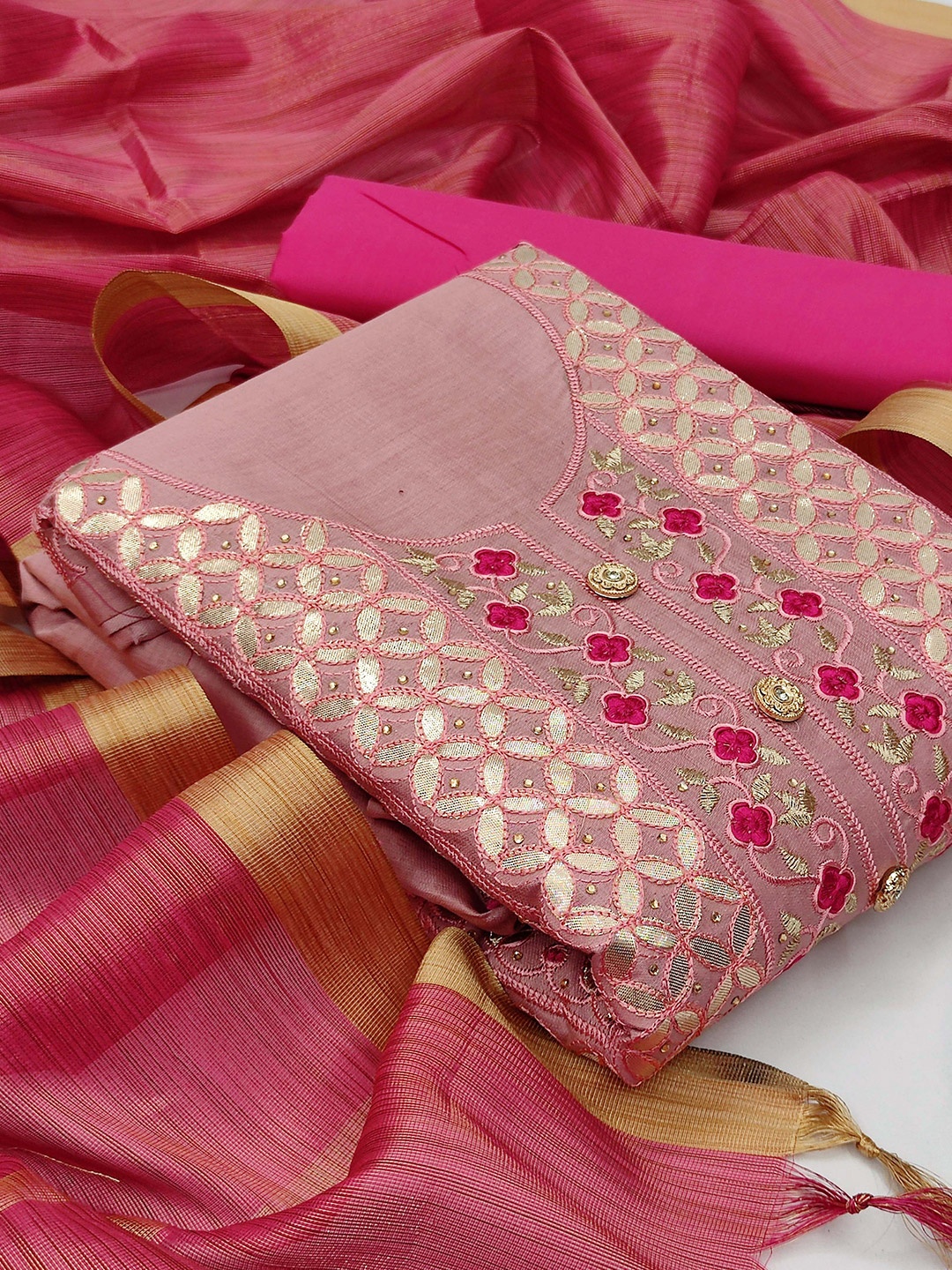 

KALINI Pink & Gold-Toned Unstitched Dress Material