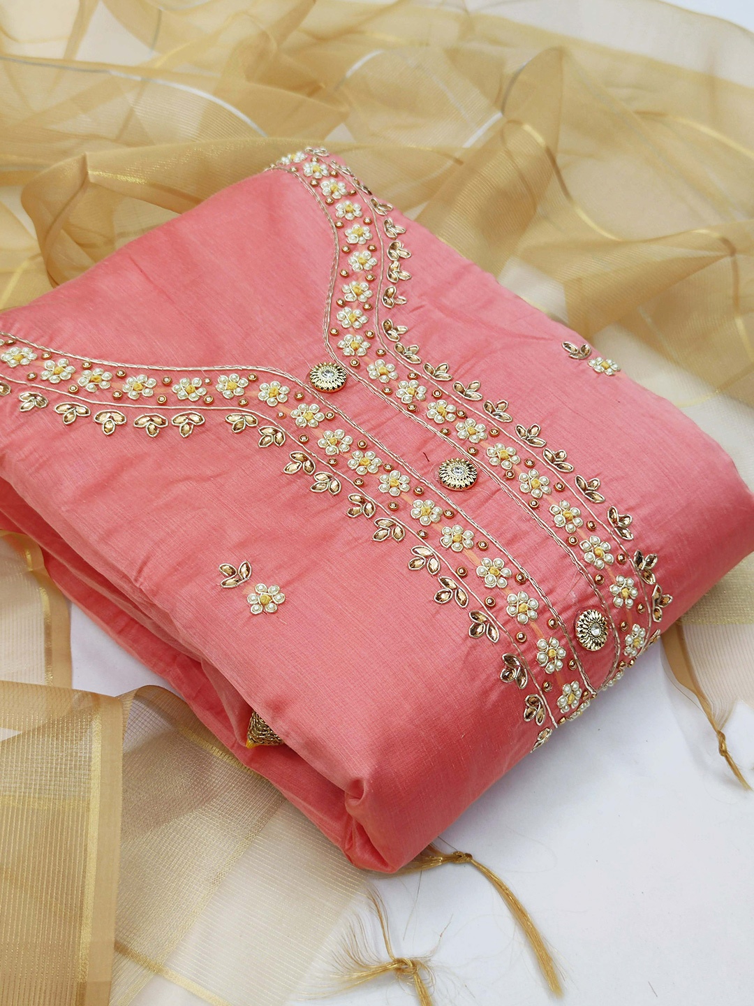 

KALINI Embroidered Unstitched Dress Material, Pink