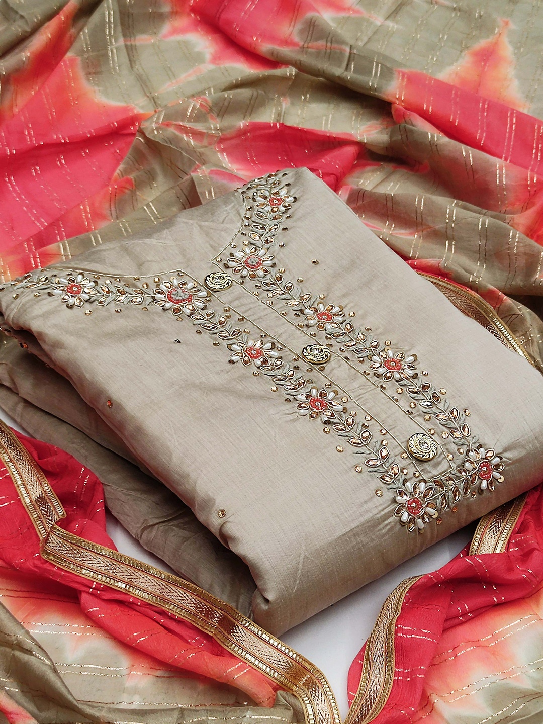 

KALINI Embroidered Unstitched Dress Material, Grey