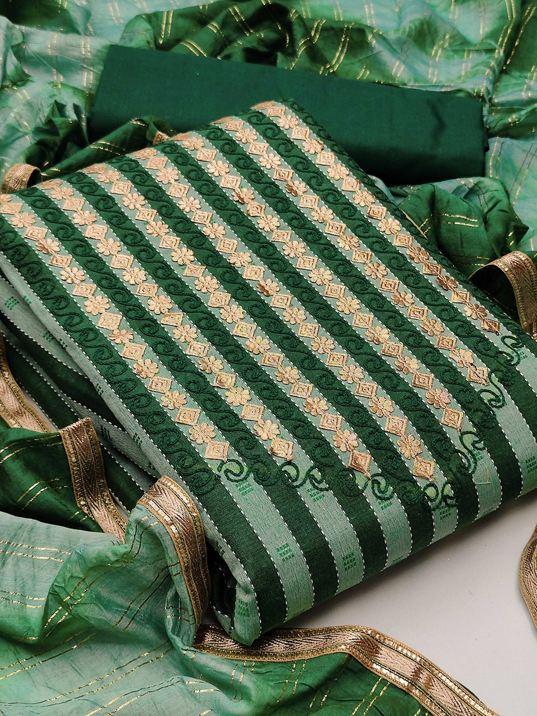 

KALINI Embroidered Pure Cotton Unstitched Dress Material, Green