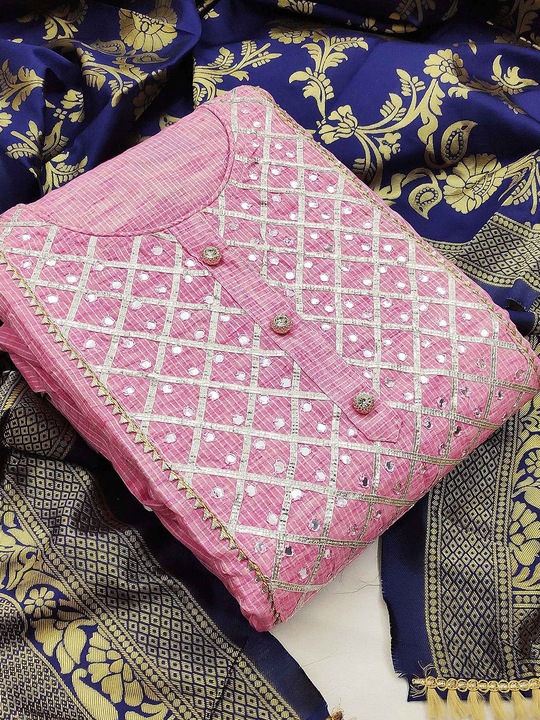 

KALINI Pure Cotton Unstitched Dress Material, Pink