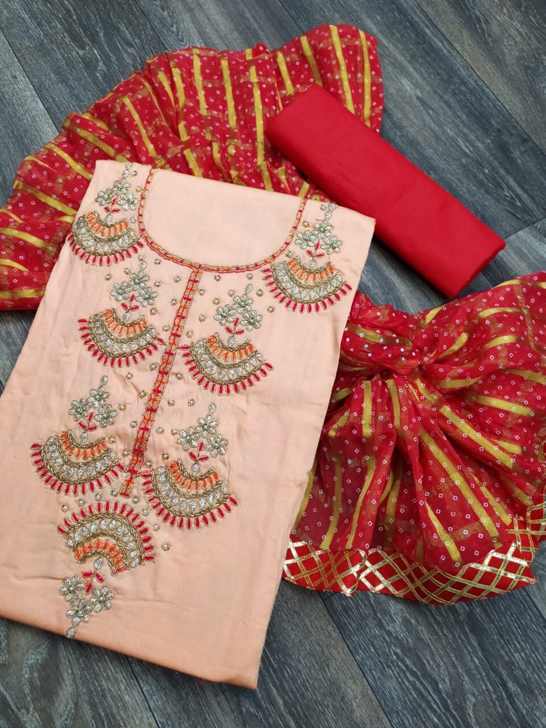 KALINI Embroidered Unstitched Dress Material, Pink
