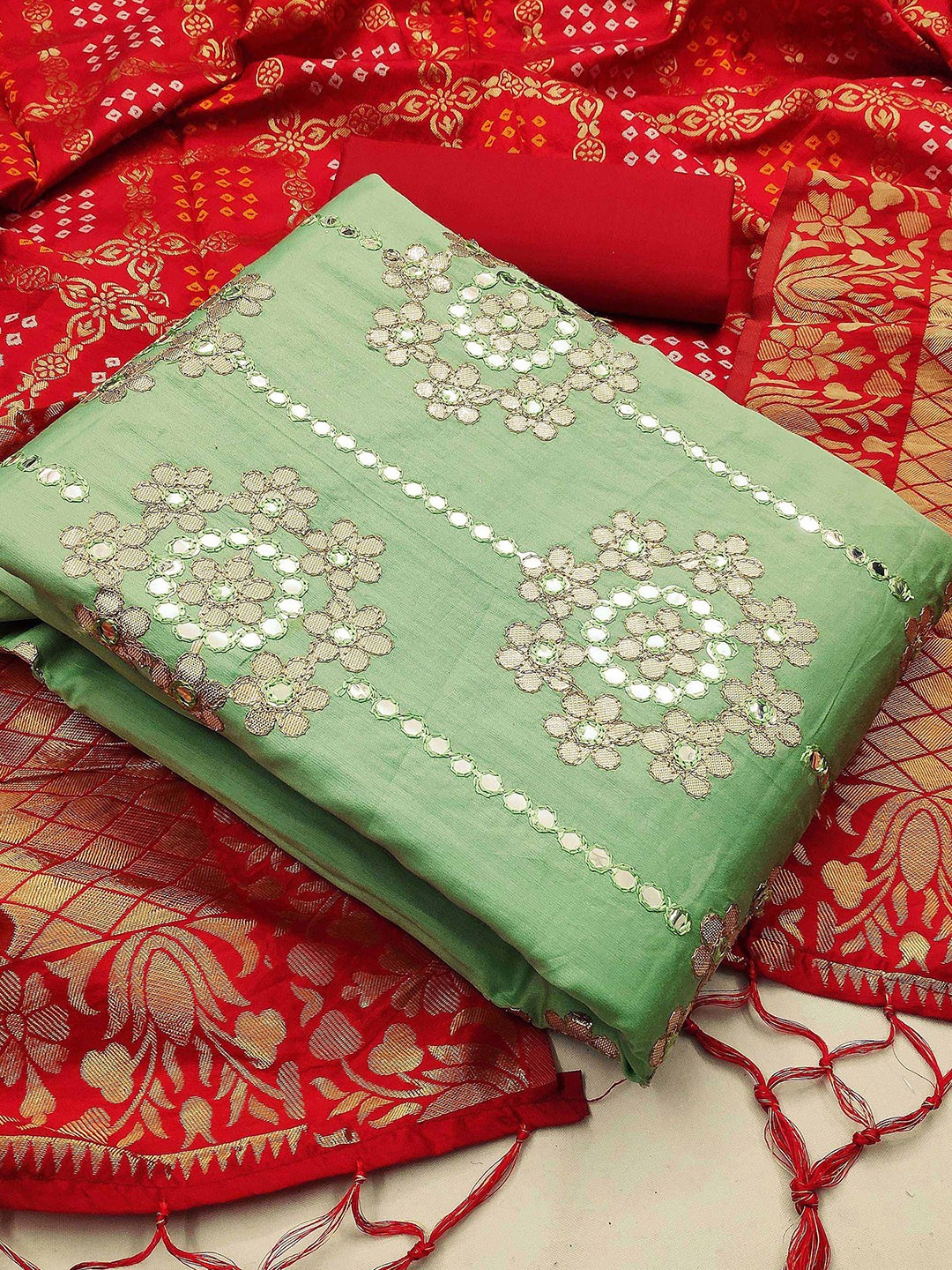 

KALINI Ethnic Motifs Woven Design Unstitched Dress Material, Sea green