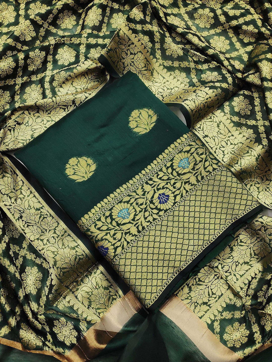 

KALINI Unstitched Dress Material, Green