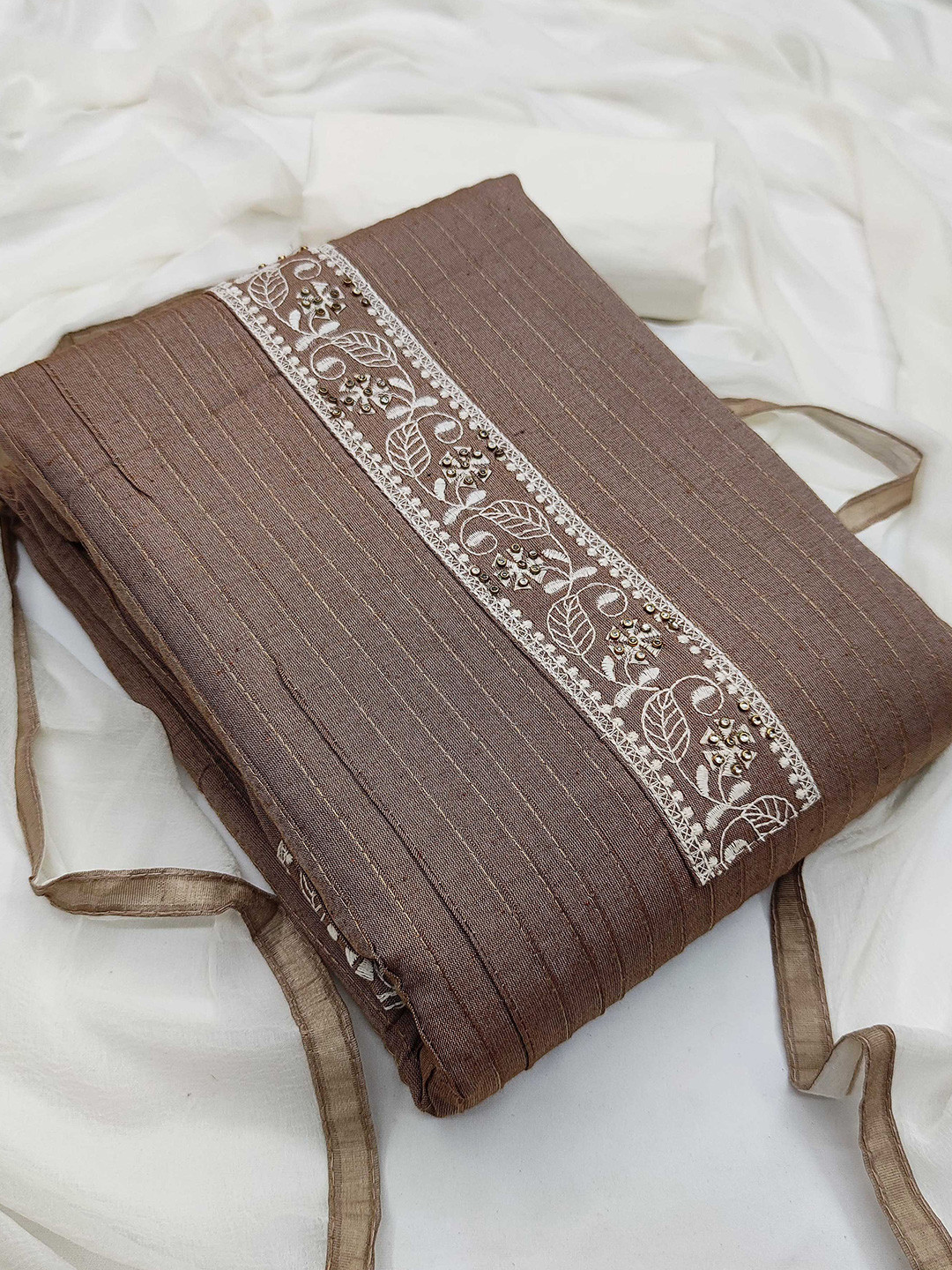 

KALINI Unstitched Dress Material, Brown