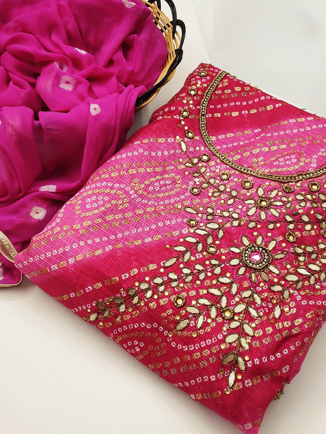 

KALINI Embroidered Unstitched Dress Material, Pink