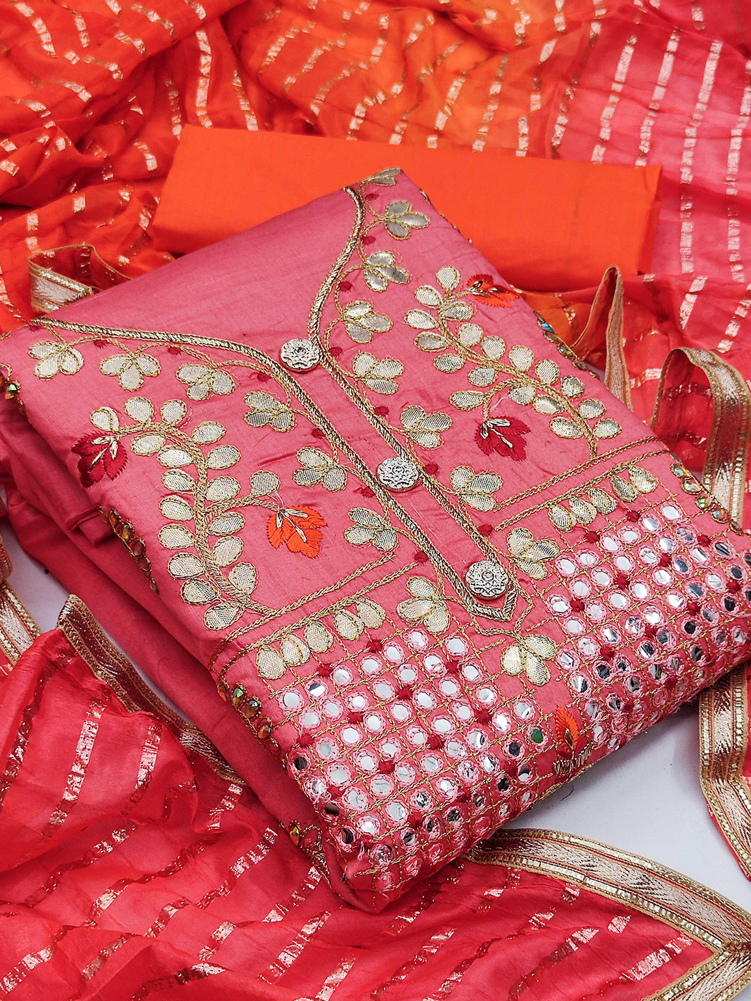 

KALINI Embroidered Unstitched Dress Material, Pink