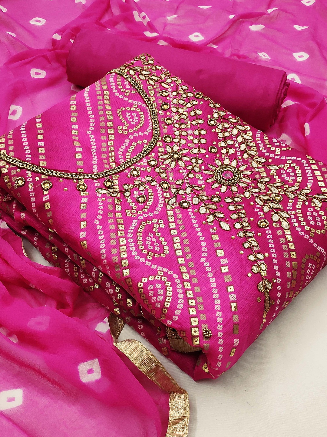 

KALINI Embroidered Unstitched Dress Material, Pink