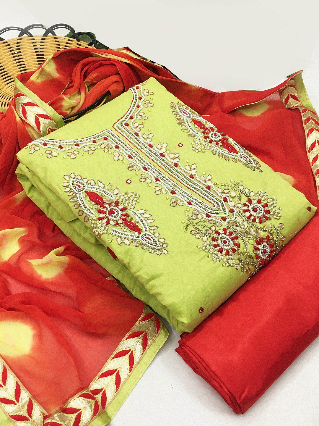 

KALINI Embroidered Unstitched Dress Material, Green