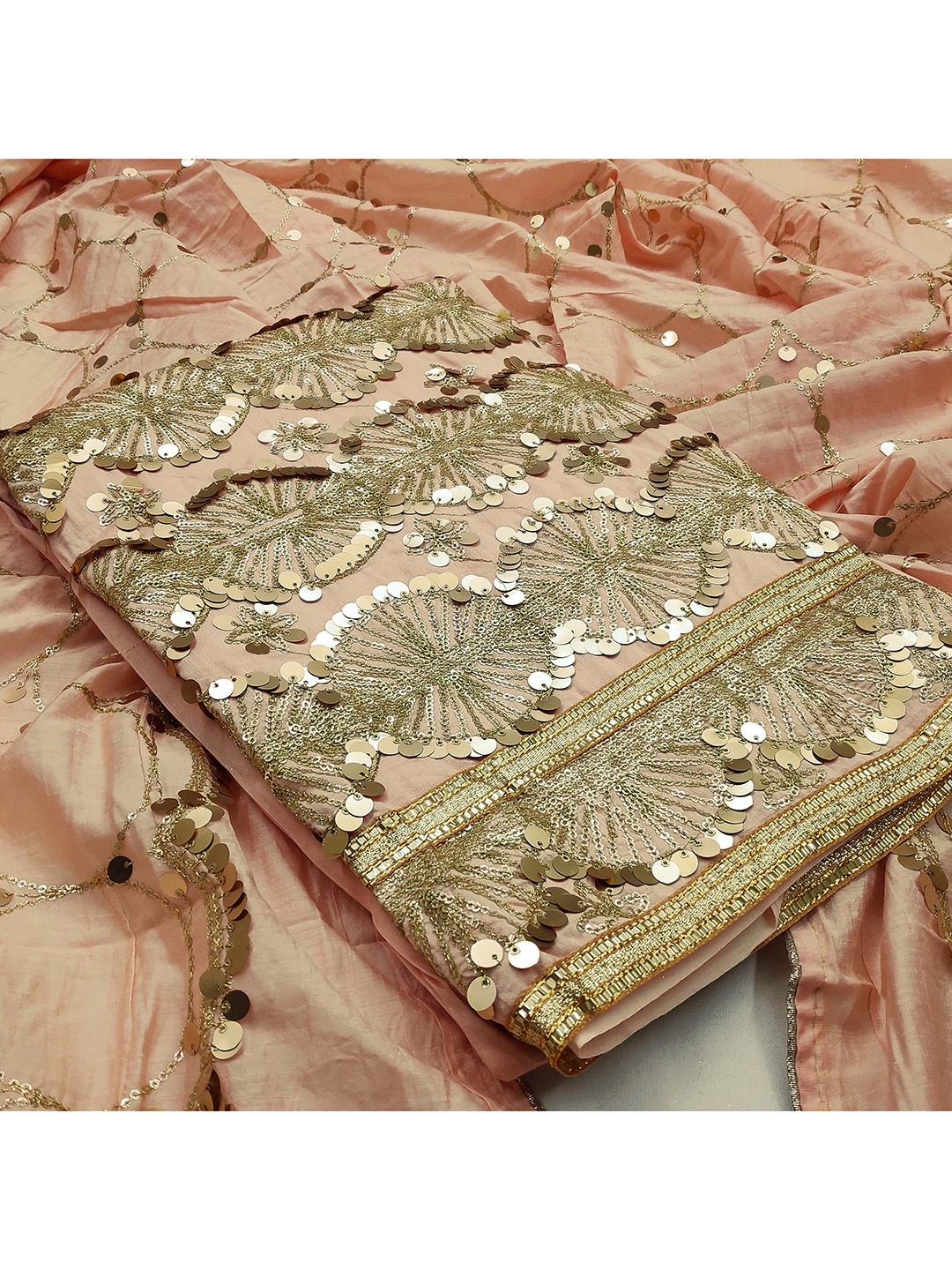 

KALINI Embroidered Unstitched Dress Material, Peach
